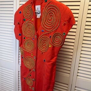 Vibrant Red Embellished Midi Dress